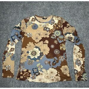 Y2K Brown Floral‎ Pattern Long Sleeve Top By ZN Size Small